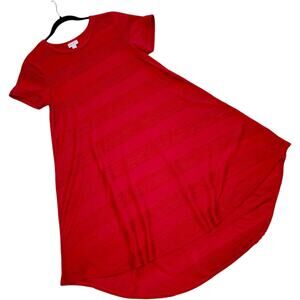 LuLaRoe Carly XS Red Pintuck Stripe Textured High Low A-Line Swing Dress Holiday